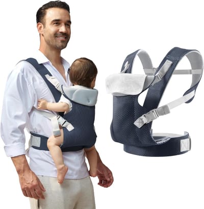 Draagzak - Ergonomische Baby - Ademend & Veilig - Comfortabel - Verstelbare peuter Draagzak - Handsfree Comfort - voor Pasgeboren 3-36 Maanden - Met Rugsteun & M-Positie - Blauw Leger Blauw