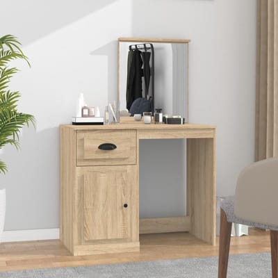 Dailygoods- Kaptafel met Spiegel Sonoma Eiken 90x50x132,5 cm - Duurzaam Hout - Slaapkamer Meubel - Unieke Vorm - Perfect voor Schoonheidsroutine - Make-uptafel