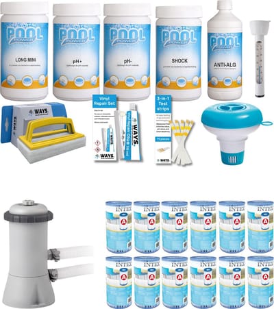 WAYS - Zwembad Onderhoud - Pakket Medium Deluxe & Filterpomp 2271 L/u & 12 Filters Type A