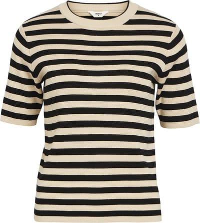 Object Objester S/s New Knit Pullover Tops & T-shirts Dames - Shirt - Zand - Maat XS