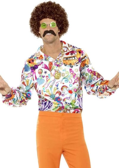 Satijnachtige jaren 60 hippie blouse voor mannen | maat XL