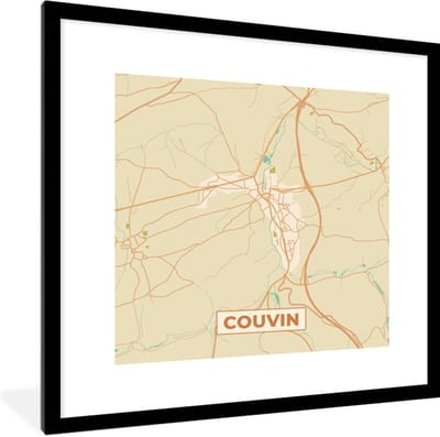 Fotolijst incl. Poster - België - Couvin - Kaart - Plattegrond - Stadskaart - 40x40 cm - Posterlijst
