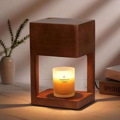 Aromalamp - Kaarsverwarmingslamp - Met timer - Verstelbare foto-elektrische kaarsenbrander - Geschikt voor kaarsen in potjes - Inclusief 2 lampjes - Verjaardagscadeau - Houten kaarsenlamp voor slaapkamerdecoratie - Kaarsen niet inbegrepen