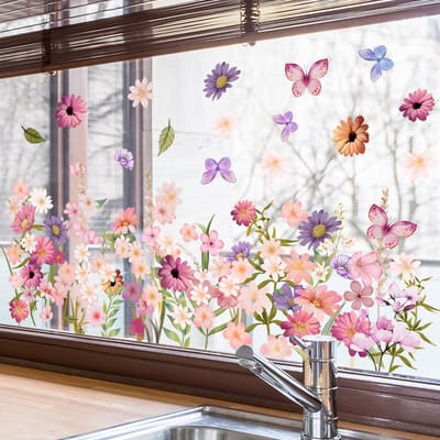 Planten - en bloemen raamstickers - statische stickers - dubbelzijdige visuele glasstickers - decoratiestickers voor thuis, kantoor, woonkamer, slaapkamer, glazen, raam