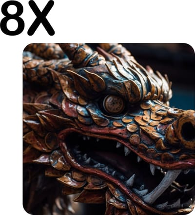 Luxe Placemat - Gekleurde Aziatische Draak - Set van 8 Placemats - 50x50 cm - 2 mm dik Vinyl - Anti Slip - Afneembaar