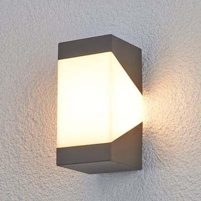 Lucande - Wandlamp buiten - 1licht - Aluminium, polycarbonaat - H: 20 cm - E27 - grafietgrijs, opaalwit