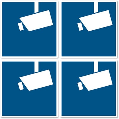 Set van 4 Ronde Videobewaking Stickers - Ø 10 cm - DSGVO/BDSG Conform