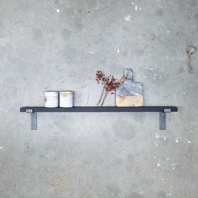 GoudmetHout® Wandplank Industrieel - 40 x 10 cm Muurplank - Zwart Eiken Hout - Decoratie Wandrek & Boekenrek - Hangplank Keuken - Wall Shelf + 2 Plankdragers van Ruw Staal