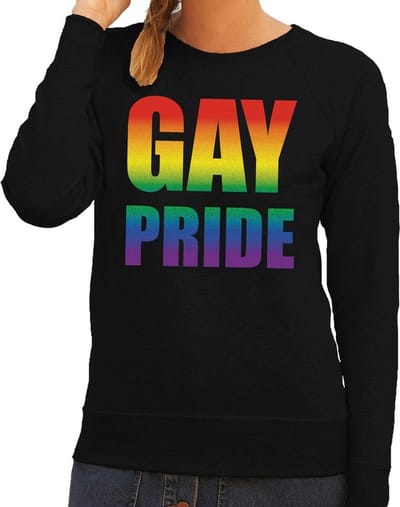 Gay pride regenboog tekst sweater zwart - lesbo sweater voor dames - gay pride XS