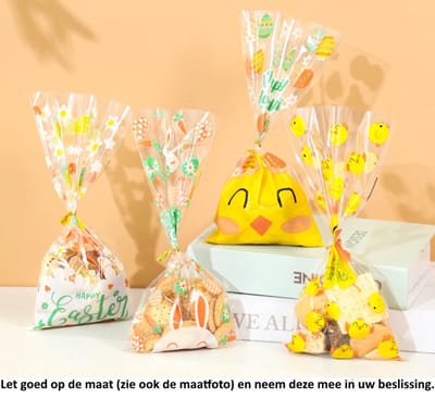 25x Uitdeelzakjes Paaseieren en Kuikens Paashaas 12.5 x 27.5 cm - Pasen - Versierde Eieren - Easter Eggs - Chickens - Baby Chicks - Bunny - Cellofaan Plastic Traktatie Kado Zakjes - Snoepzakjes - Koekzakjes - Koekje - Cookie Bags