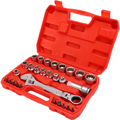 Jeu de douilles traversantes 3/8 1/2 pouce Douilles d'entraînement Clé réversible à 72 dents Kit d'outils pour douilles hexagonales carrées cannelées red