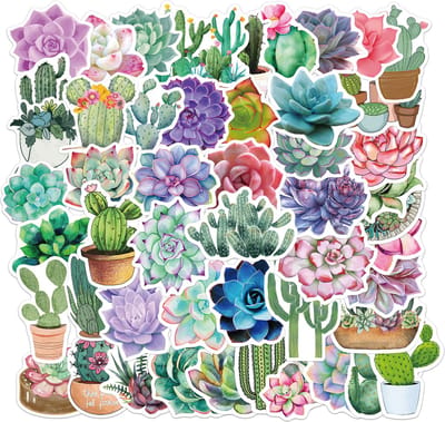 Bloemen Stickers - Cactussen en Vetplanten - set 50 stuks - Laptop Stickers - Stickervellen