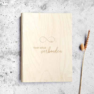 Condoleanceboek | A4 houten map | Voor altijd verbonden | Infinity | Zonder inhoud - Fien & Feau