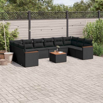 vidaXL - 11-delige - Loungeset - met - kussens - poly - rattan - zwart