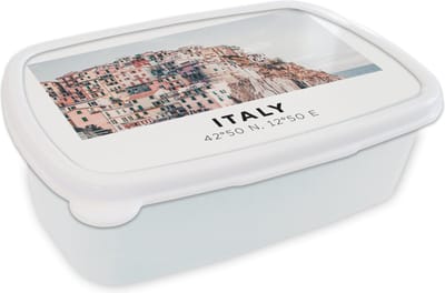 Broodtrommel Wit - Lunchbox - Brooddoos - Cinque Terre - Italië - Amalfi - Zee - 18x12x6 cm - Volwassenen