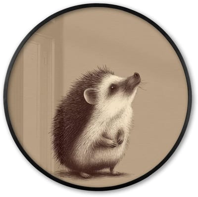 Poster in lijst Rond - Fotolijst 60x60 cm - Posters - Egel - Snuitje - Bruin - Stekels - Ronde posterlijst zwart - Decoratie - Wanddecoratie woonkamer - Muurdecoratie slaapkamer