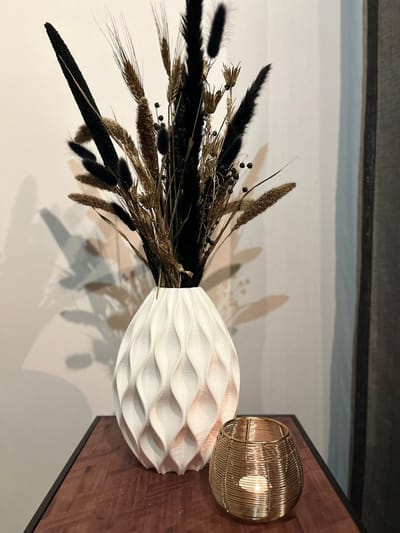 3D geprinte vaas - Wit 25 cm - Golvend patroon