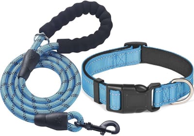 Reflecterende verstelbare hondenhalsband - Ademend en slijtvast, geschikt voor kleine tot grote honden (blauw, M)
