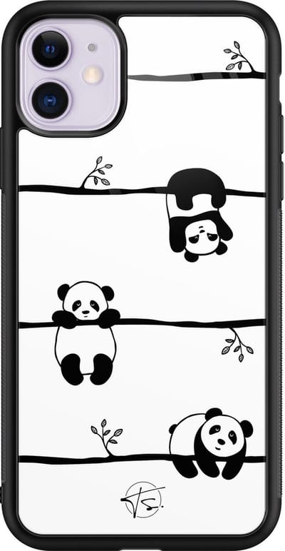 Hoesje geschikt voor iPhone 11 - Panda - Luxe Hard Case - Print - Zwart, Wit - Mooie Telefoonhoesjes