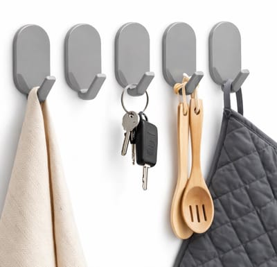 Set Van 5 Zelfklevende Handdoekhaken I Keukenhaken I Badkamer Haakjes I Handdoekhouder I ABS I Grijs