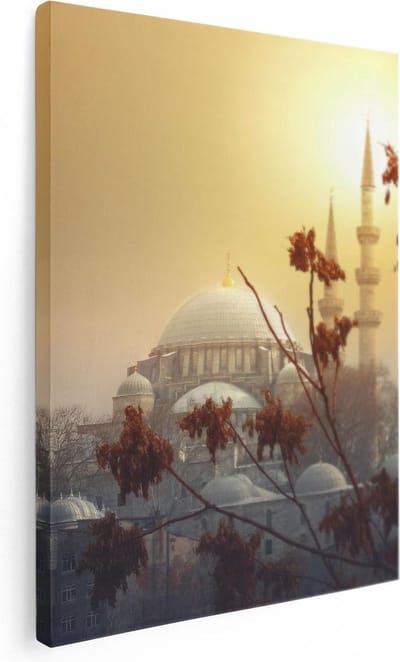 Artaza Canvas Schilderij Islamitische Wanddecoratie - 30x40 cm - Klein - Muurdecoratie Moskee - Schilderijen Op Canvas Skyline - Zonsondergang