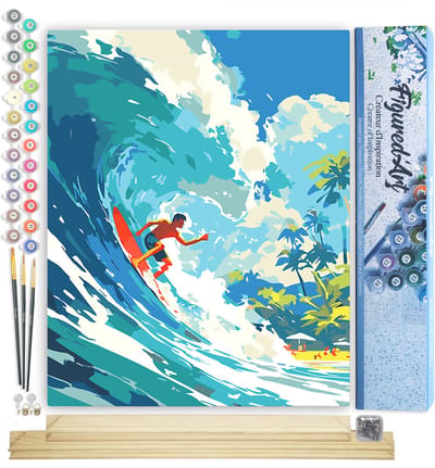 Figured'Art Schilderen op Nummer Volwassenen canvas Surfen in Hawaï- Handwerk acrylverf Kit DIY Compleet - 40x50cm met DIY houten lijst