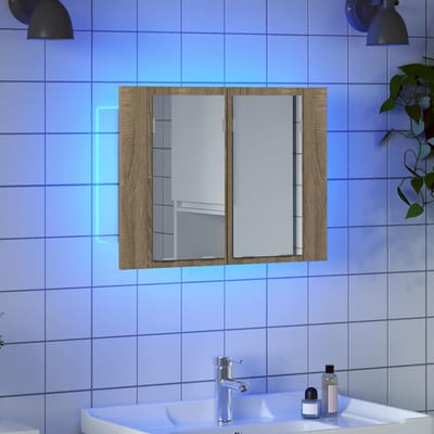vidaXL - Badkamerkast - met - spiegel - LED - 60x12x45 - acryl - sonoma - eikenkleurig