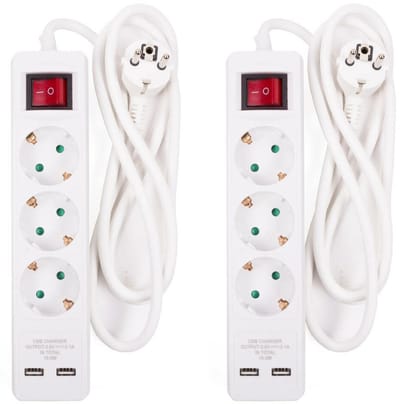 Benson Stekkerdoos 3-voudig- 2x usb - schakelaar - geaard - wit - 150 cm - stekkerdozen - verlengsnoeren