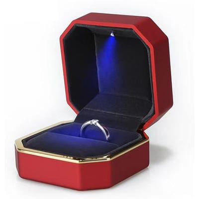 1 Stuk LED Sieraden Ringdoos Luxe Ketting Hanger Cadeaus Display Met Licht Voor Aanzoek Verloving Bruiloft Etui rood