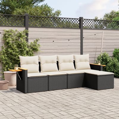 vidaXL - 5-delige - Loungeset - met - kussens - poly - rattan - zwart