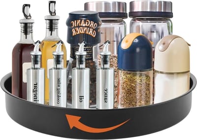 Draaiplateau organizer keuken - Zwart, draaibaar, 360 graden - Metaal, 30 cm - Kruidenrek - Opbergrek kast/eetkamer/werkblad/wastafel. Opbergrek