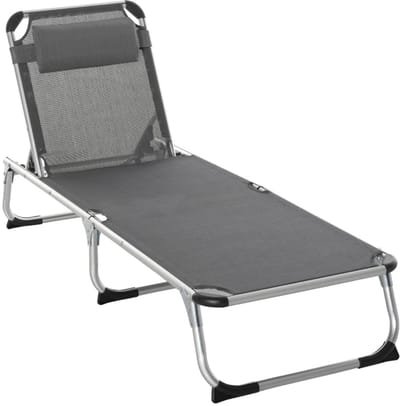 Ligbed met Hoofdsteun - Opvouwbaar - Ligstoel met 4-Voudig Verstelbare Rugleuning - Campingligstoel met een Draagvermogen tot 120 kg - Zonnebed - Ligstoel - Verstelbaar - Relaxstoel voor Tuin, Terras, Zwembad en Balkon - Grijs