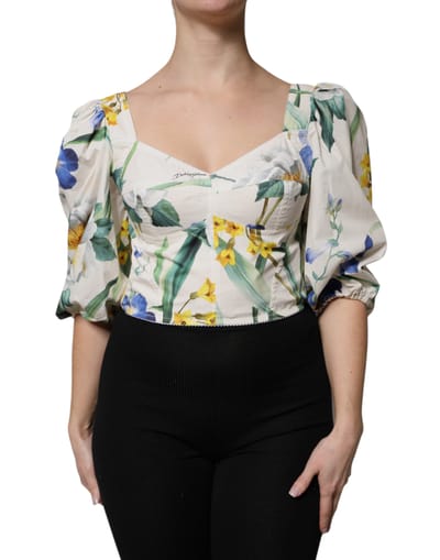 Bloemen Pof Mouw Poplin Top