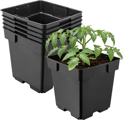 Garronda Set van 5 vierkante kunststof bloempotten met drainagegaten voor tuin (Zwart, 14 x 14 x 14 cm (2L)) GD-KW-S