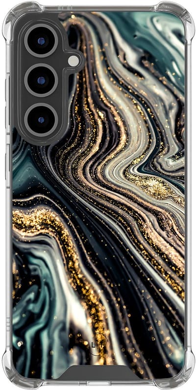 Shockproof hoesje - Geschikt voor Samsung Galaxy S24 FE - Marmer swirl - Extra sterke case - TPU/polycarbonaat - Marmer - Multi, Transparant