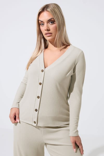 Limited Collection Grote Maten Beige Geribd Vest Met Knoopsluiting Size 38
