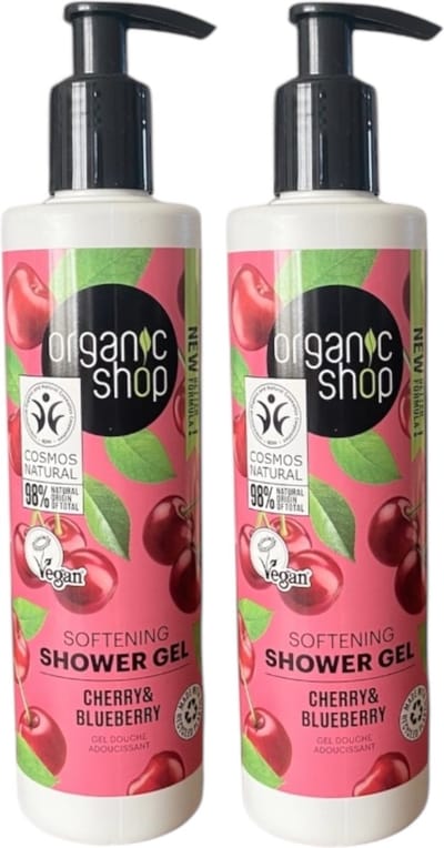 2 x verzorgende Douchegel - Organic Shop - Douchegel voor Zachte Huid - natuurlijk - Bio - cherry en bleu berry - 280 ml