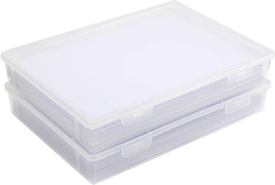 Set van 2 Opbergdozen met Deksel, Platte Plastic Dozen voor Documenten, A4 Formaat, Ideaal voor Papieren, Foto's en Speelgoed, 31 x 22 x 5 cm