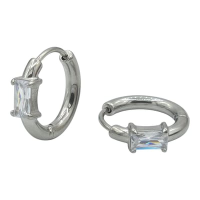 Kleine oorringen met emerald geslepen CZ-steen - Hypoallergeen premium staal - Ø 15 mm - Oorbellen met steentje