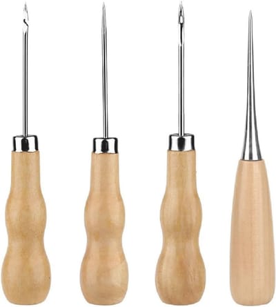 Naaipriem Set - Houtbewerking Tool - Handwerk Projecten - Ergonomisch Houten Handvat - 4 Stuks - Zilver