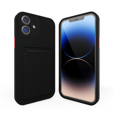Backcover hoesje met pashouder - Geschikt voor iPhone 12 hoesje - Pasjeshouder shockproof case - Ruimte voor pasjes - Siliconen hoesje zwart