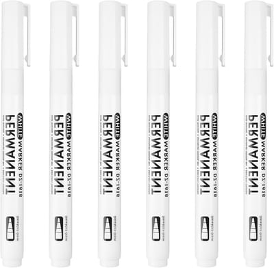Permanent Markers, Acrylic Pens, 2 mm Wire Width, 6 Pieces, White, Quick-Drying, Waterproof, Quick-Drying, for Stone - ShopVlot