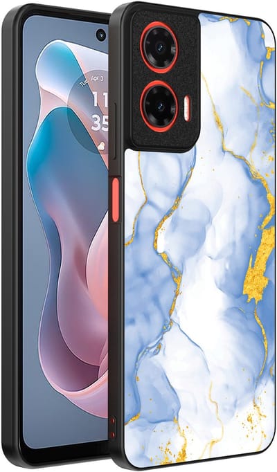 Smartphonica Telefoonhoesje Geschikt voor Motorola Moto G Play 2024 met Lichtblauw Goud Marmer Opdruk - TPU Backcover Case Lightblue Gold Marble Design geschikt voor Motorola Moto G Play 2024