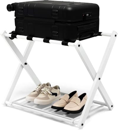 Bagagerek Inklapbaar - Kofferstandaard - Koffers Dragen - Met Schoenrek - 68 x 43 x 58 cm - Wit