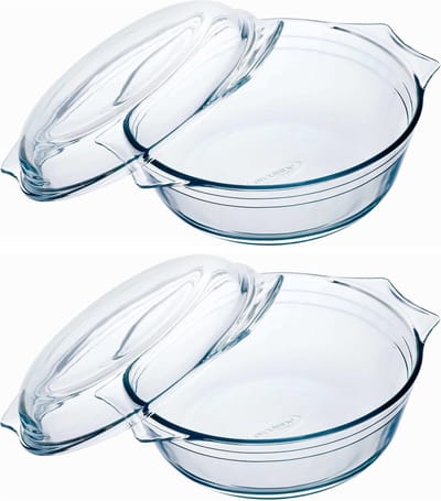 Ronde glazen ovenschaal met deksel - Set van 2x stuks - 3 liter - 27 x 23 x 11 cm - Ovenschotel schalen - Bakvorm