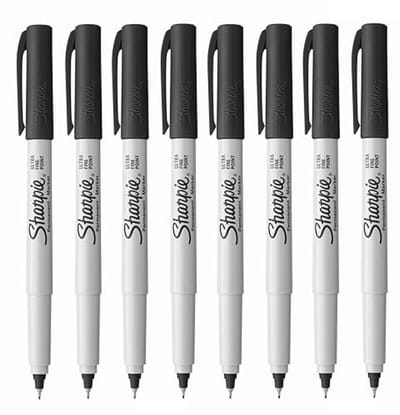 Ultra Fine Point Permanente Marker Pennen - Zwarte Inkt - Pack van 8
