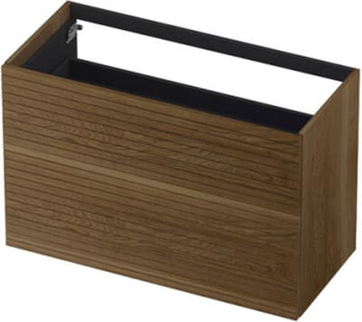 INK® wastafelonderkast 2 laden greeploos push to open echt hout horizontaal gefreesd 100x45x65cm, massief eiken ash grey