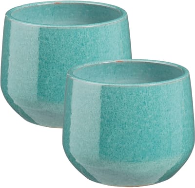 Mica Decorations bloempot / plantenpot Venice - 2x - blauw turquoise - terracotta - D18 x H15 cm - effen