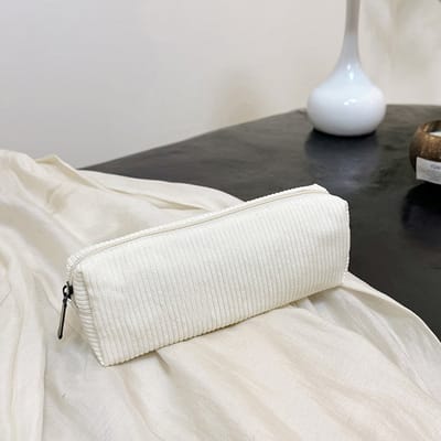 Beige ribbel velvet etui - Make-up tas, groot, multifunctioneel, voor jongens en meisjes