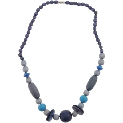 Behave – Houten kralen ketting – 46 cm – Grijs en donkerblauw – Schroefsluiting